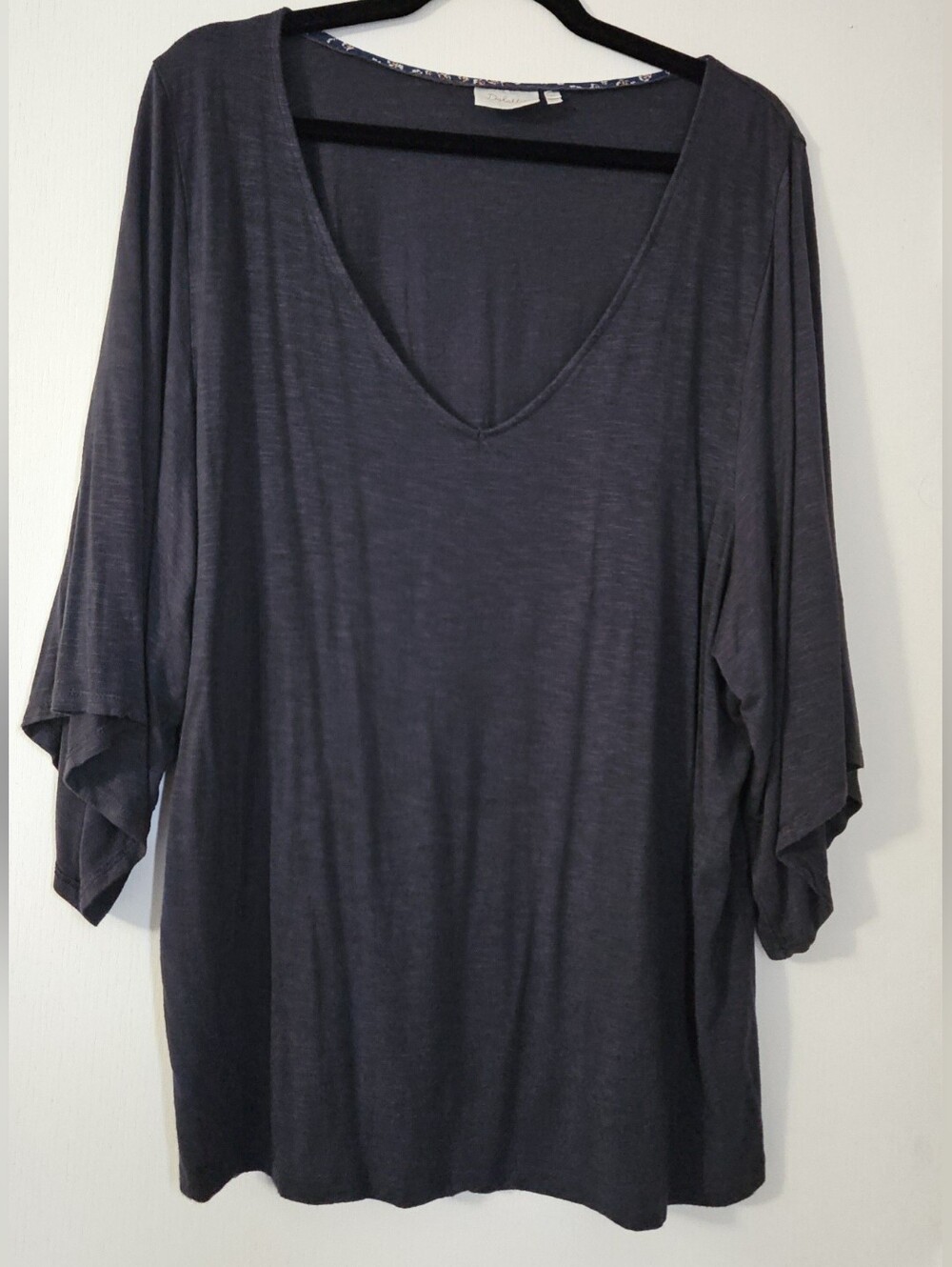 Deletta from Anthropologie Bluish Charcoal V-Neck Dolman Sleeve Top, XL, 14-18